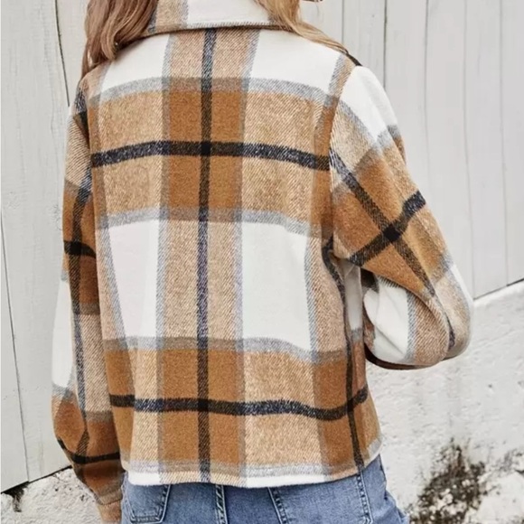 Shein Brown and White Utility Jacket with Plaid Pattern - Picture 2 of 6